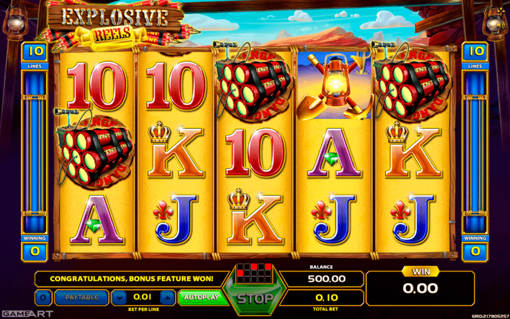 explosive reels slot machine game screen shot